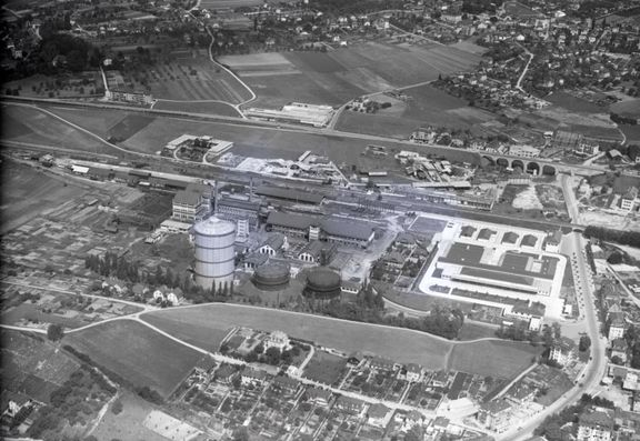 Werner Friedli, Vue des abattoirs de Malley, 15 août 1948, ETH-Bibliothek Zürich, Bildarchiv/Stiftung Luftbild Schweiz.